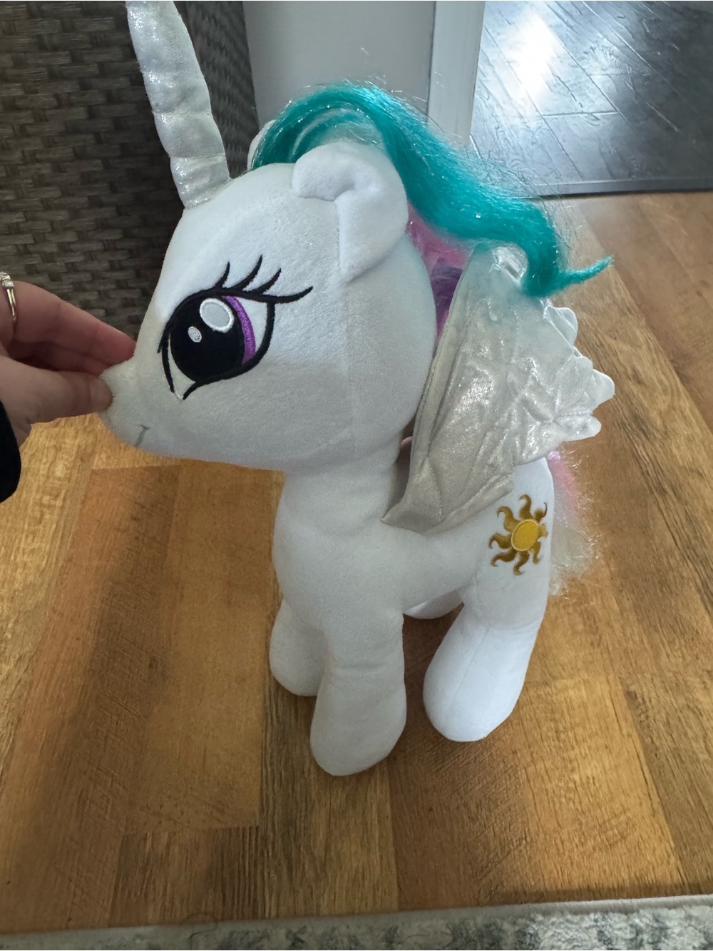 Build-A-Bear White Unicorn Plush with Teal and Purple Mane
